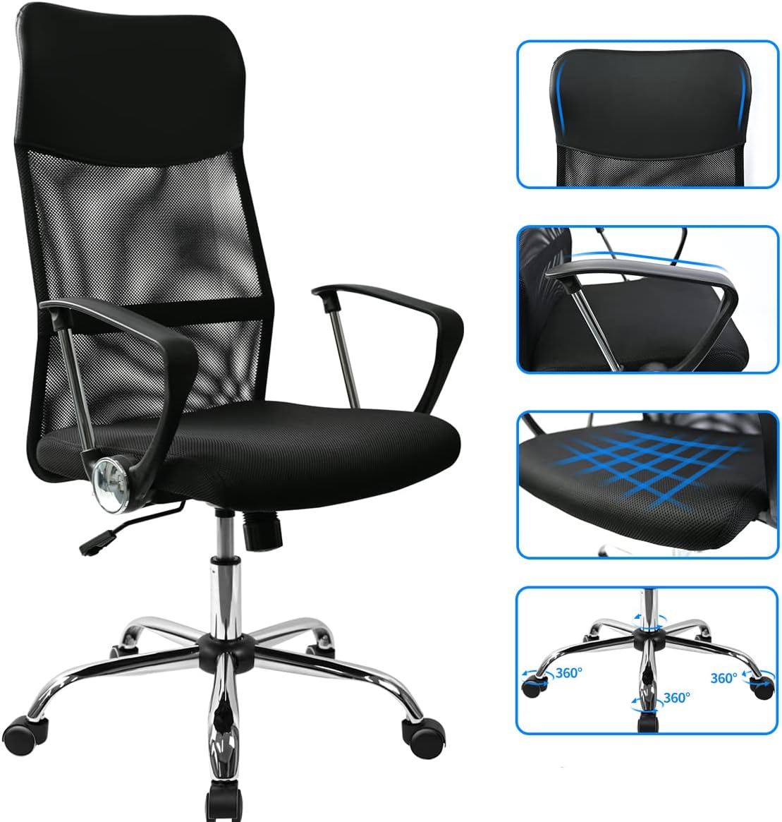DASCK – Silla de Oficina Ergonómica con Respaldo de Malla y Base Cromada - Imagen 3