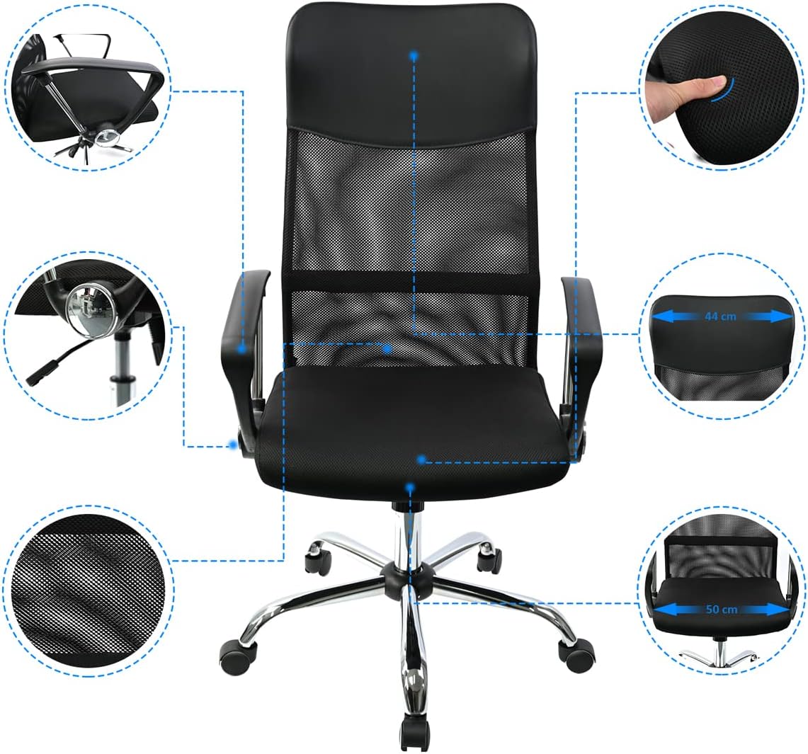 DASCK – Silla de Oficina Ergonómica con Respaldo de Malla y Base Cromada - Imagen 5