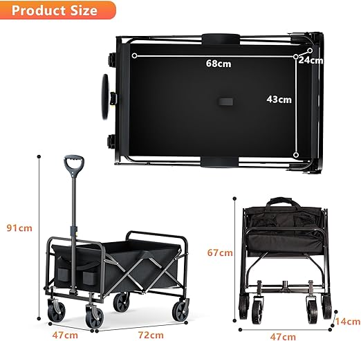 DASCK – Carro de Transporte Plegable con Ruedas, 120 kg, Asas Ajustables y Bolsa de Almacenaje - Imagen 3