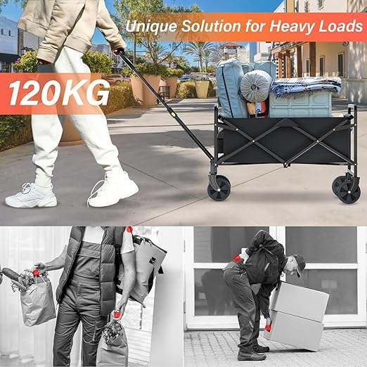 DASCK – Carro de Transporte Plegable con Ruedas, 120 kg, Asas Ajustables y Bolsa de Almacenaje - Imagen 2