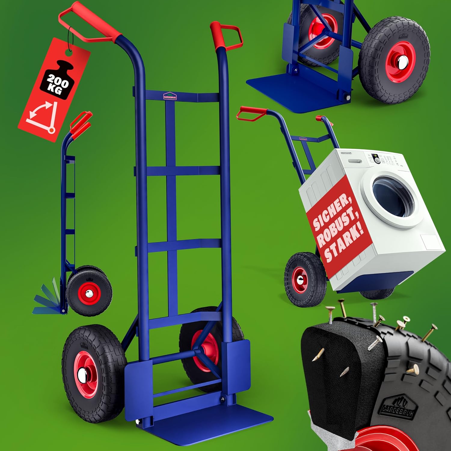 DASCK - Carretilla de Mano Plegable con Ruedas Neumáticas, Plataforma Reforzada, 200 kg - Imagen 2