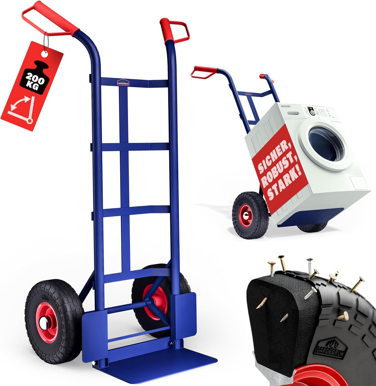 DASCK - Carretilla de Mano Plegable con Ruedas Neumáticas, Plataforma Reforzada, 200 kg - Imagen 4