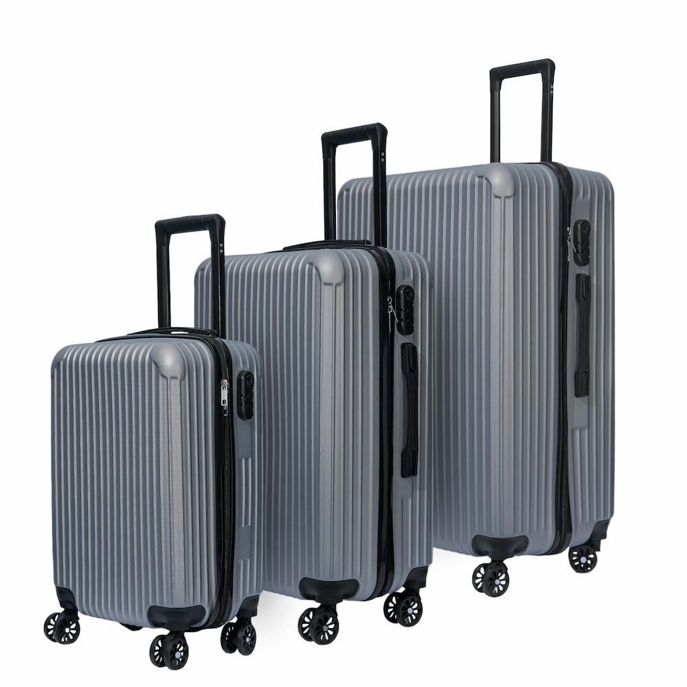 DASCK - Juego de 3 Maletas de Viaje Trolley ABS Semirrígidas con Ruedas Dobles 360° y Cerradura de Combinación - Gris