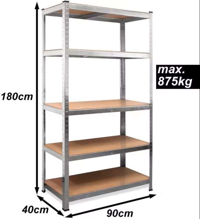 DASCK - Pack 2 Estanterías Metálicas Galvanizadas 180x90x40 cm, 5 Baldas, 875 kg c/u - Imagen 8