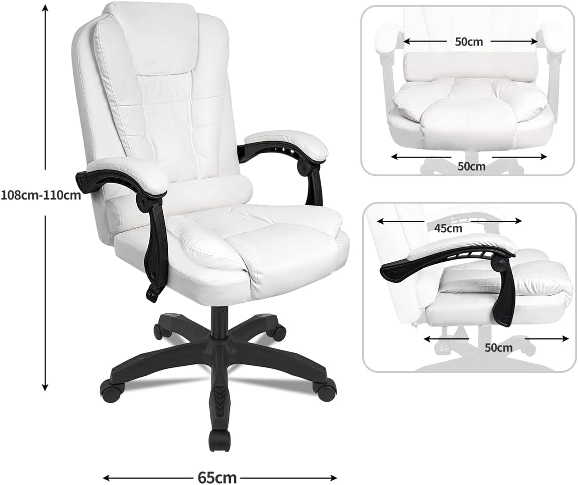 DASCK Sillón de Oficina Altura Ajustable Cuero Sintético Sila Director Blanca - Imagen 3