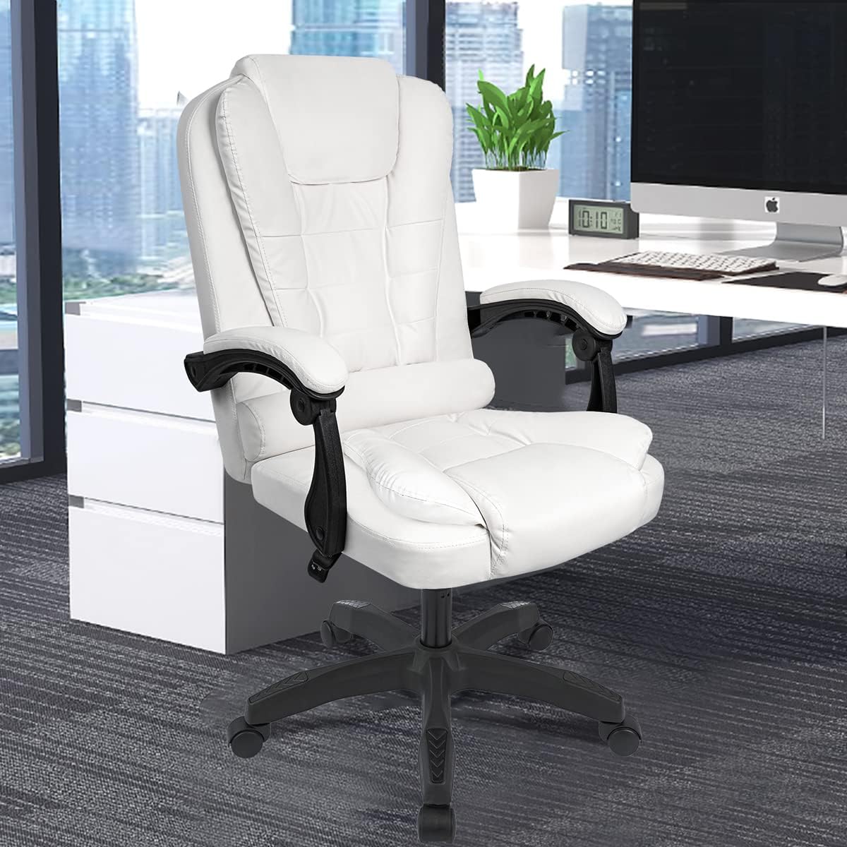 DASCK Sillón de Oficina Altura Ajustable Cuero Sintético Sila Director Blanca - Imagen 4