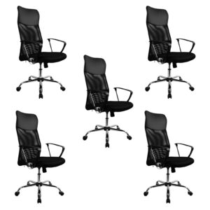 DASCK – Pack 5 Sillas de Oficina Ergonómicas con Respaldo de Malla y Base Cromada