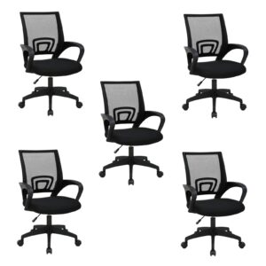 DASCK - Pack 5 Sillas de Oficina Ergonómica de Malla con Ruedas 360° – Pie Negro