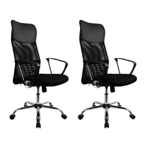 DASCK – Pack 2 Sillas de Oficina Ergonómicas con Respaldo de Malla y Base Cromada