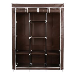 DASCK – Armario de Tela con Barra Colgadora, Baldas y Montaje sin Herramientas – Marrón