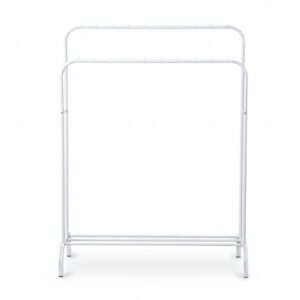 DASCK – Perchero de Pie Doble con Estante, 110 cm, Metálico – Blanco