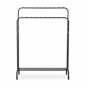 DASCK – Perchero de Pie Doble con Estante, 110 cm, Metálico – Negro