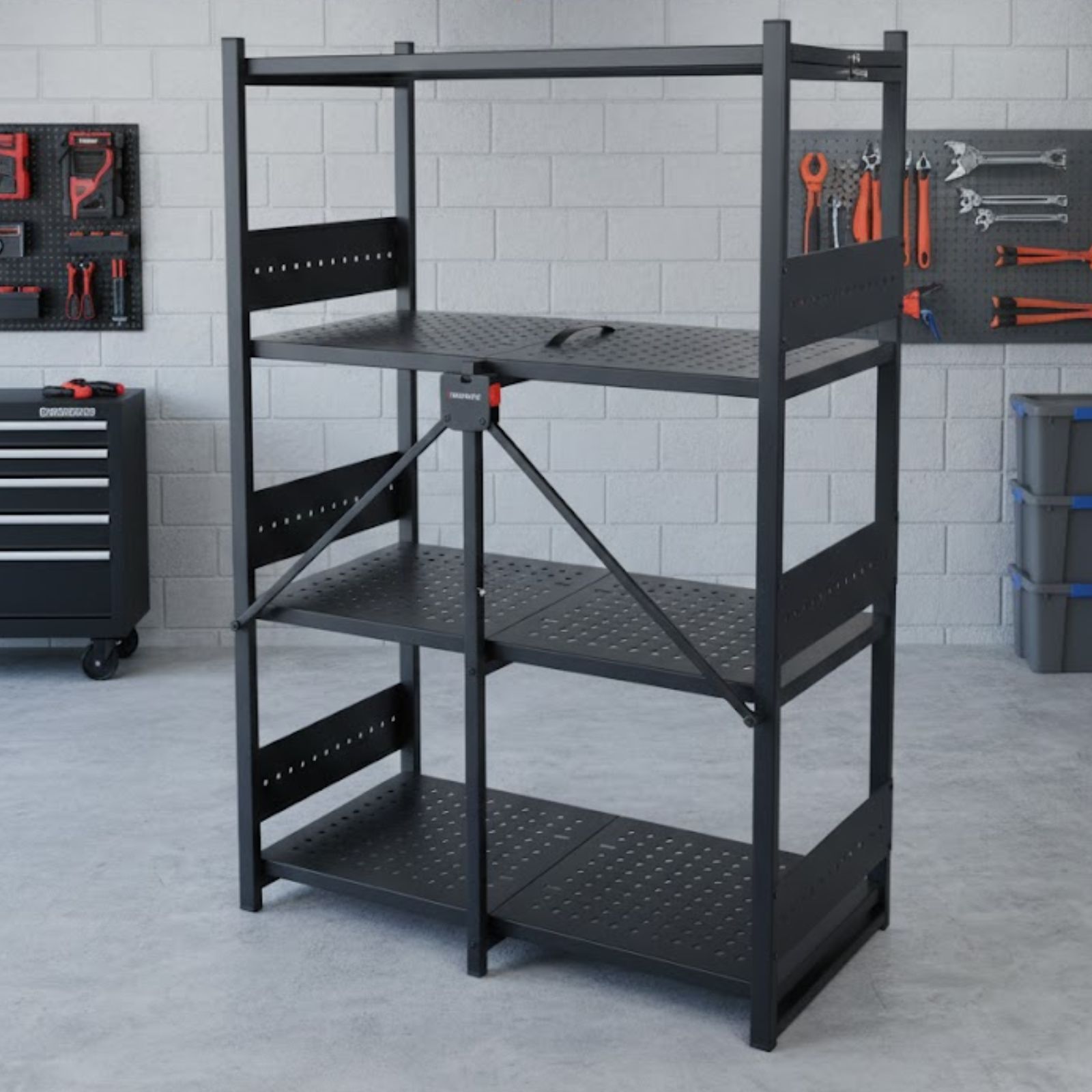 DASCK – Esantería Metálica Plegable de 4 Baldas, 875 kg de Carga – Negra - Imagen 2