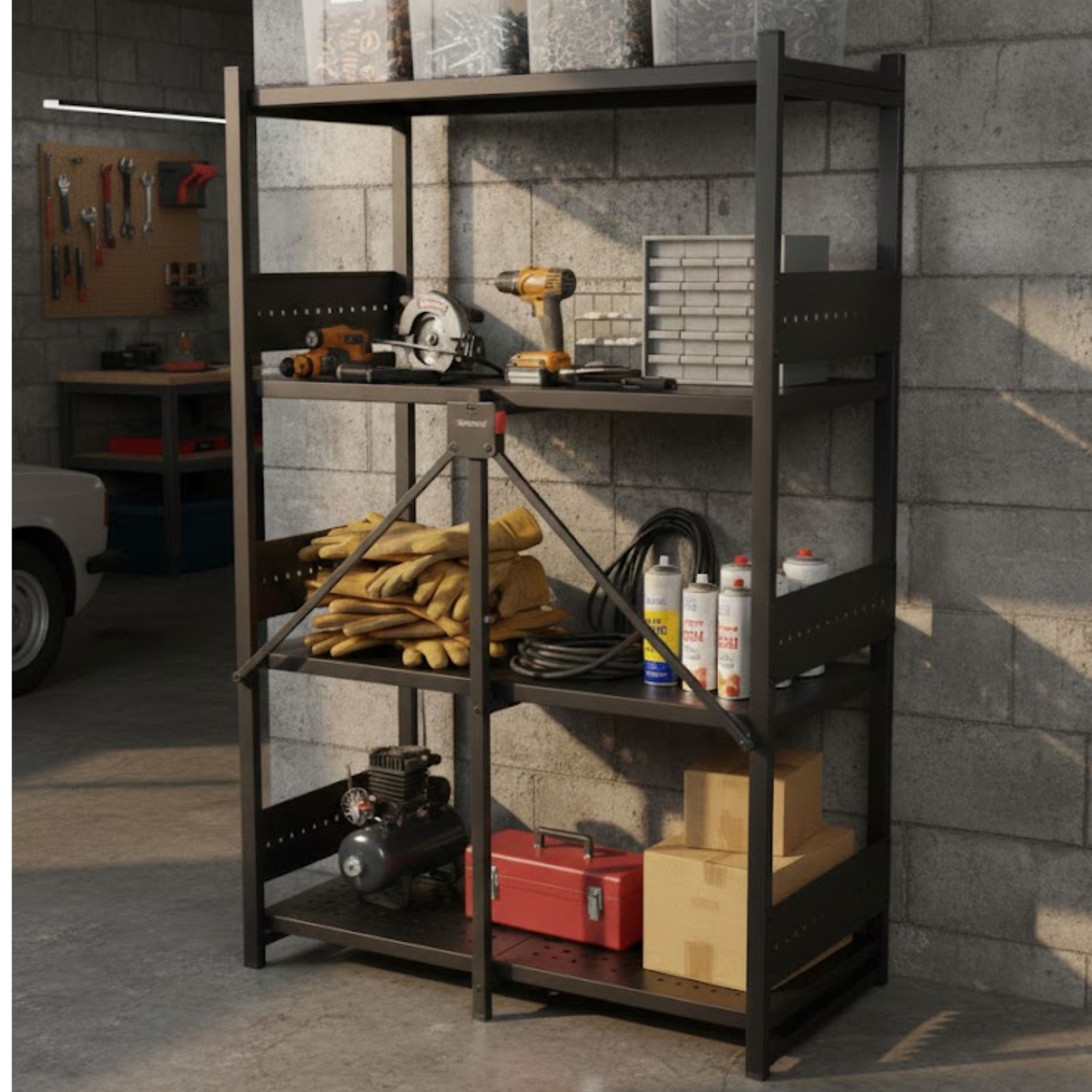 DASCK – Esantería Metálica Plegable de 4 Baldas, 875 kg de Carga – Negra - Imagen 3