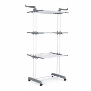 DASCK – Tendedero Plegable con Ruedas, 3 Niveles y Ancho Ajustable – Gris