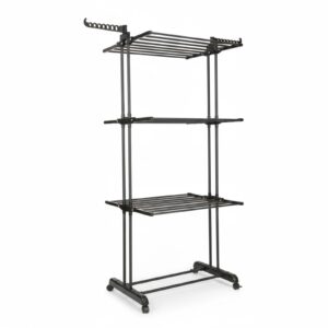 DASCK – Tendedero Plegable con Ruedas, 3 Niveles y Ancho Ajustable – Negro
