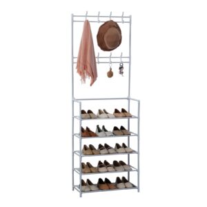 DASCK – Mueble Recibidor con Perchero y Zapatero de 5 Baldas – Blanco