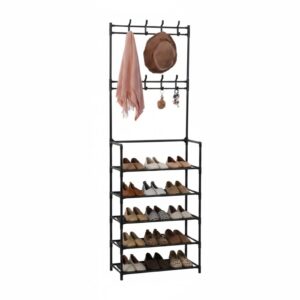 DASCK – Mueble Recibidor con Perchero y Zapatero de 5 Baldas – Negro