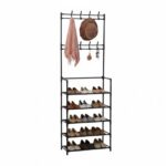 Mueble Recibidor Perchero con Zapatero 5 Baldas - Negro - DASCK