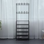 Mueble Recibidor Perchero con Zapatero 5 Baldas - Negro - DASCK - Imagen 2