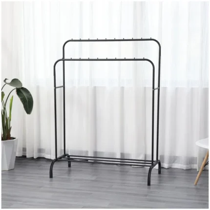 Perchero de Pie Doble Metálico con Estante 110 cm - Negro 2