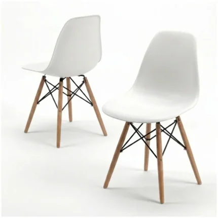Silla Nórdica Blanca Estilo Escandinavo Patas de Madera 2