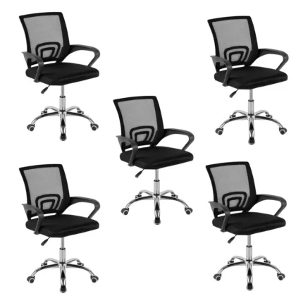 Pack 5 sillas oficina ergonómicas base cromada