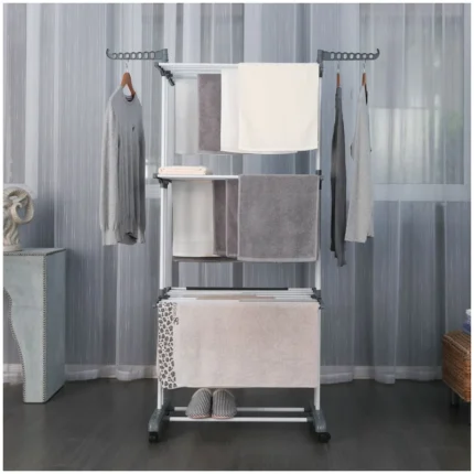 Tendedero Vertical Plegable 3 Niveles con Ruedas - Gris / Blanco 2
